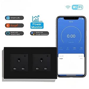 Energy Monitoring Smart Socket - 13a Tuya Wifi Double - Black