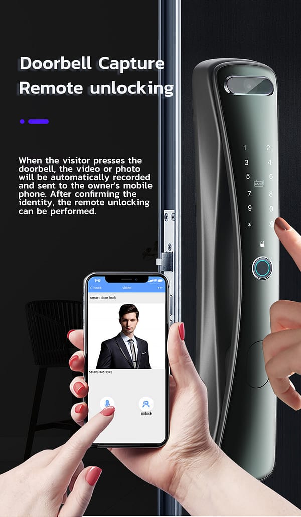Tuya Smart Door Lock With 3d Facial Recognition Fingerprint Doorbell - Image 9