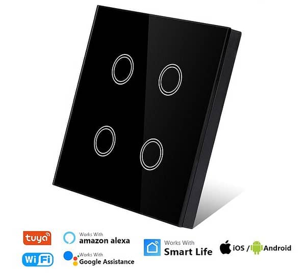 Smart Wifi Wall Switch - 4 Gang - Black