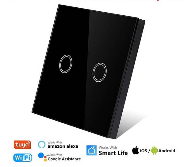 Smart Wifi Wall Switch - 2 Gang - Black