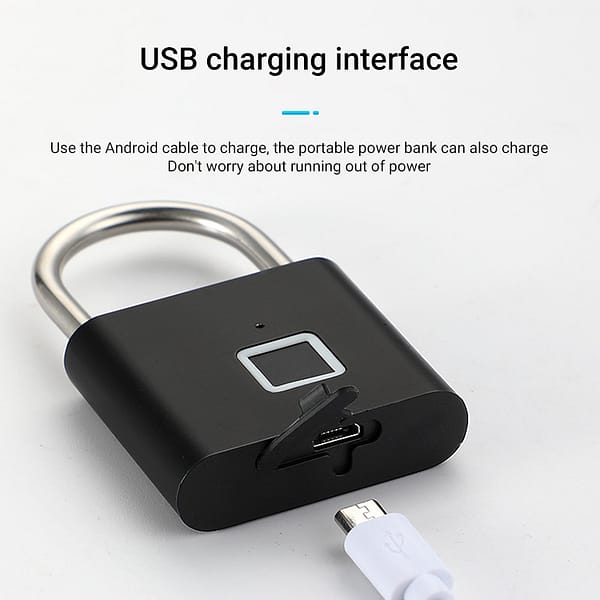 Smart Fingerprint Padlock - Black Colour - Image 2