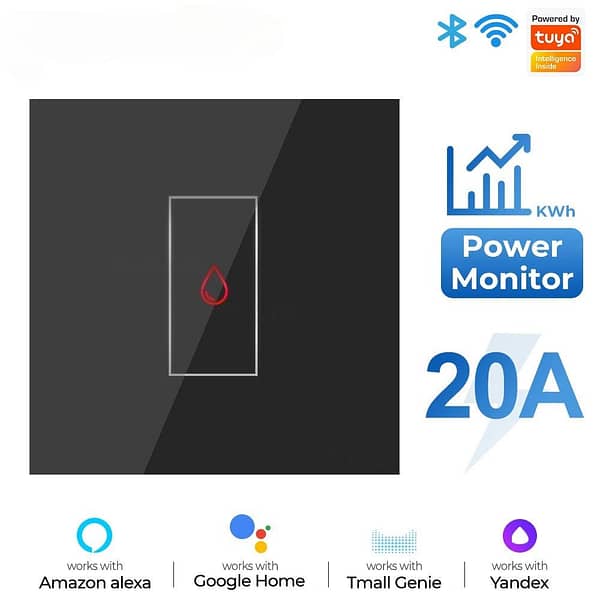 Energy Monitoring Smart Ac And Water Heater Switch Wifi - 20a Black - Tuya