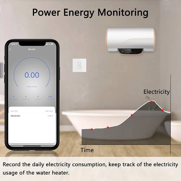 Energy Monitoring Smart Ac And Water Heater Switch Wifi - 20a Black - Tuya - Image 2