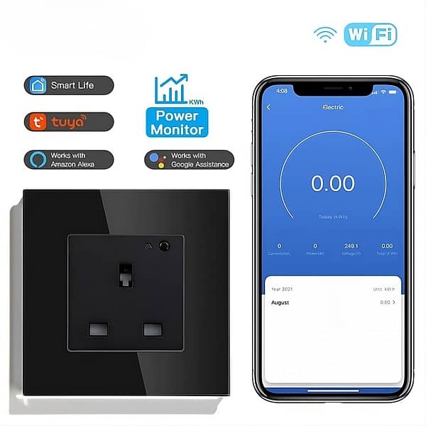 Energy Monitoring Smart Socket - 13a Tuya Wifi Single - Black