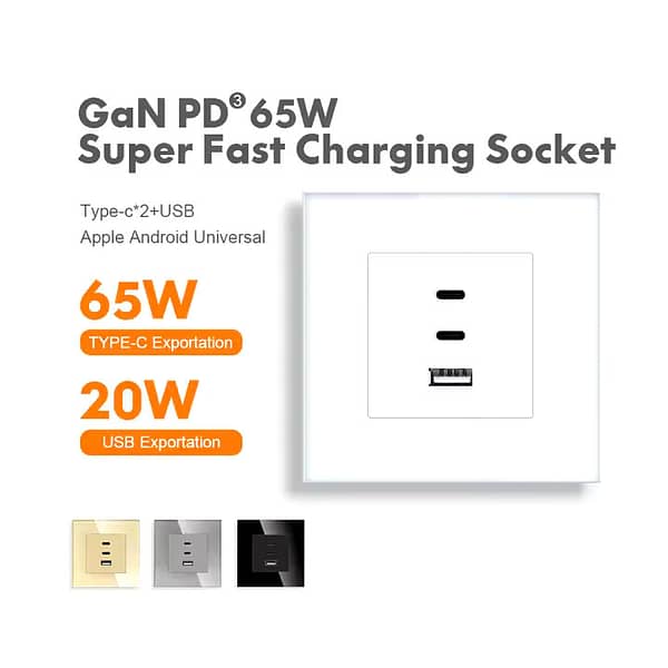 65W Triple USB Wall Socket With Super Fast Charging - White
