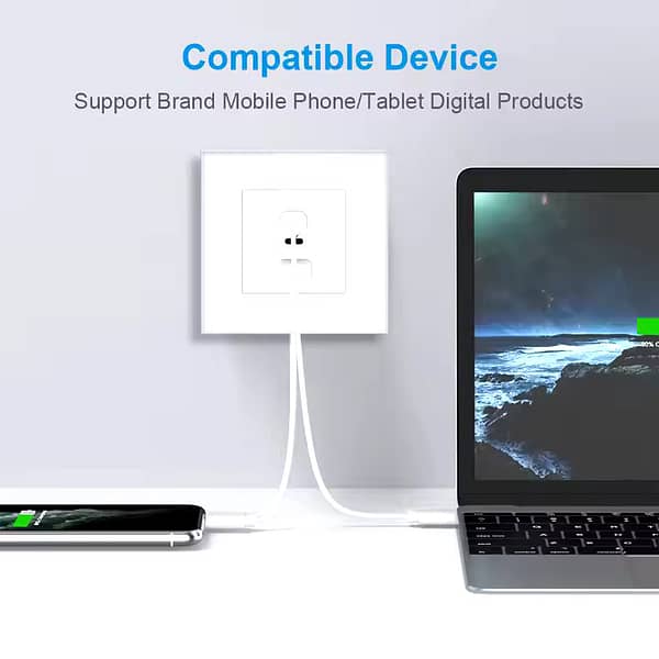 65W Triple USB Wall Socket With Super Fast Charging - White - Image 12