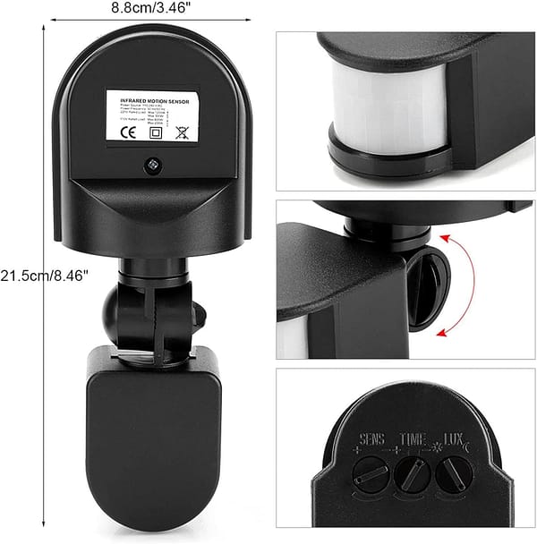 Outdoor and Indoor Motion Sensor – Wall / Ceiling Mount - Black - Image 6