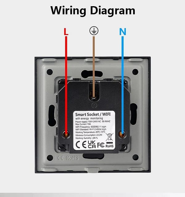 Energy Monitoring Smart Socket - 13a Tuya Wifi Single - Black - Image 3