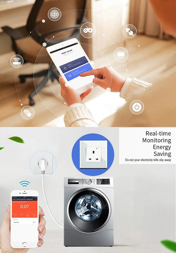 Energy Monitoring Smart Socket - 13a Tuya Wifi Single - White - Image 5