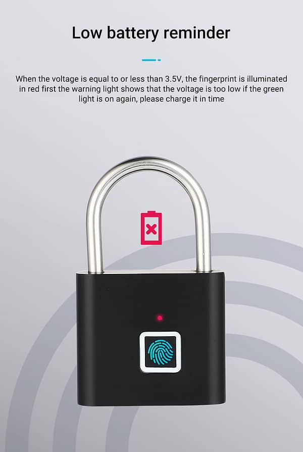 Smart Fingerprint Padlock - Black Colour - Image 6